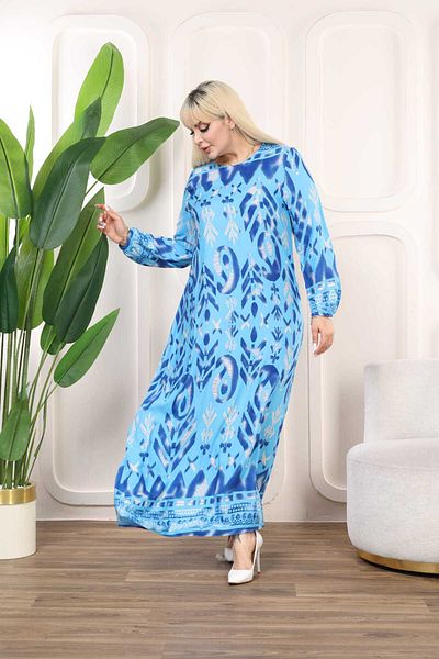 Şans Rochie cu mânecă lungă pentru femei, țesătură albastră din viscoză, cu model șal 65N38331