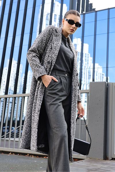 Bigdart Čierny kabát oversize Long Boucle Coat 9127