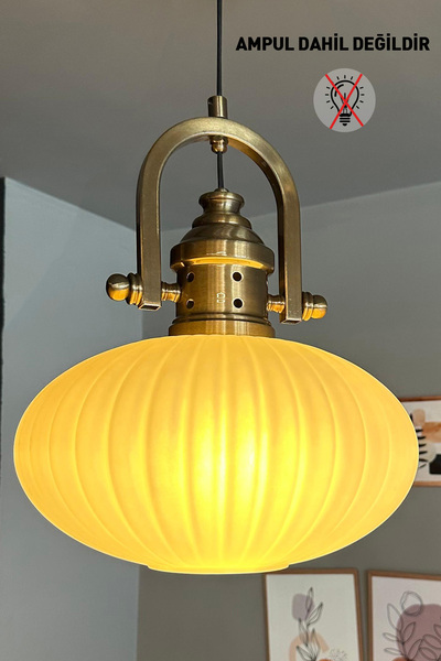 Bamyum Elegant Beyaz Cam Tekli Avize Delikli Gemici Başlık Retro Sarkıt Lamba Restoran Salon Aydınlatma