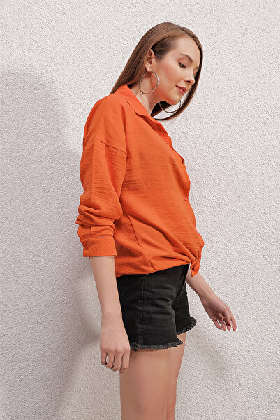 Bigdart 20153 Single Pocket Oversize Linen Shirt - Orange