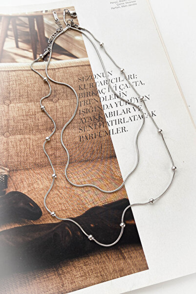 roshel Çelik İnce Zincir 2'li Çelik Kolye 2 Farklı Renk Seçeneği