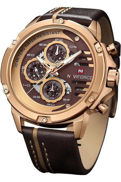 Naviforce Şık Kahverengi Deri Kordon Analog Erkek Kol Saati