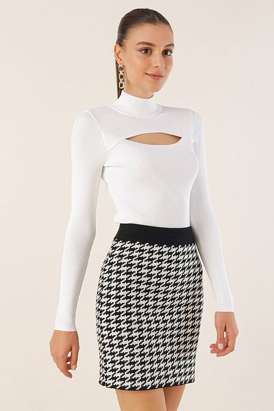 Bigdart 15836 Window Detailed Knitwear Sweater - Ecru
