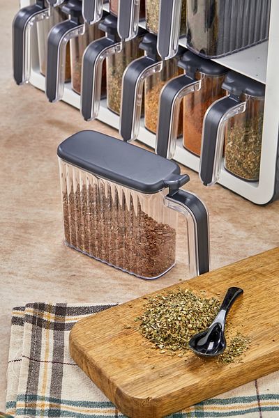 OES HOME 12-Piece Spice Rack Set with Stand and Self-Adhesive Lid and Spoon - (--Anthracite--)