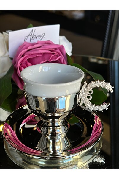 ABROZ HOME DESIGN Çelenkli Kulplu Kahve Fincanı / Gümüş Kaplama