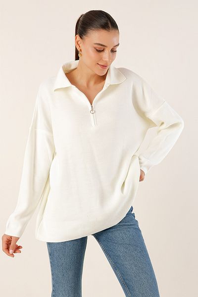 Bigdart 4512 Zippered Oversize Sweater - White