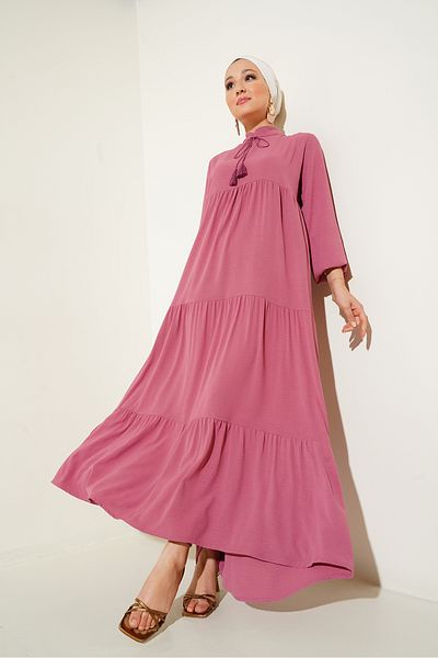 Bigdart 1627 Hijab-Kleid zum Schnüren mit Kragen – Getrocknete Rose