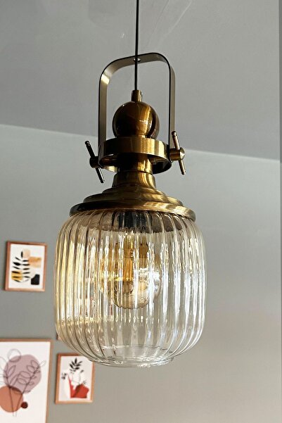 Bamyum Mopa Cam Bal Rengi Tekli Avize Eskitme Başlık Retro Sarkıt Lamba Restoran Salon Aydınlatma