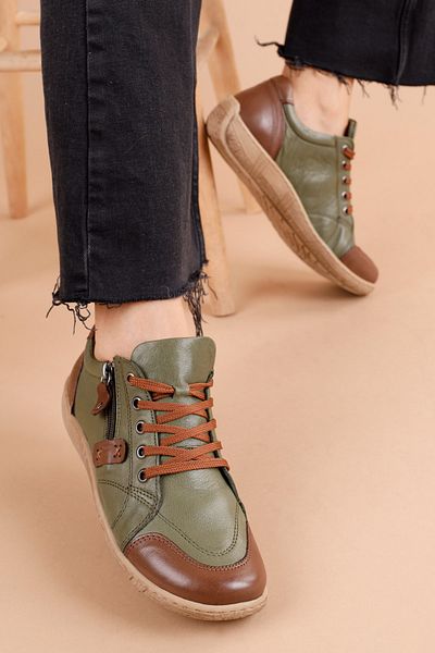 Getcho Flores Women's Genuine Leather Green Brown Shoes