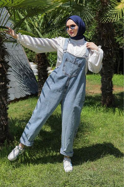 Aşkın fashion Women's Blue Denim Jumpsuit Salopet