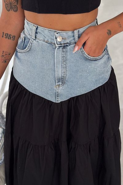 FEMELLE Fusta de damă din denim negru cu buzunare