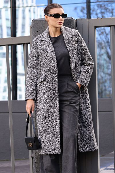 Bigdart Čierny kabát oversize Long Boucle Coat 9127