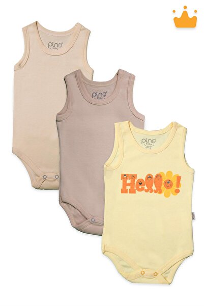 Babyhola 0-3 Yaş %100 Pamuk 3'lü Interlok Çıtçıtlı Atlet Badi Zıbın Set 3737