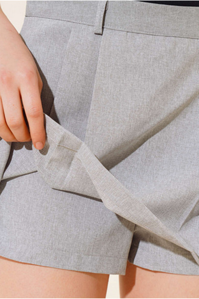 MaSoMi Açık Gri Pileli Mini  Şort Etek