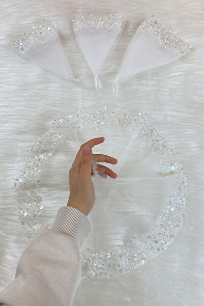 ZEYMERADE منديل العروس الأبيض للعريس، مع ترتر واسع ولؤلؤ، وعد بالحناء لحفلات ...