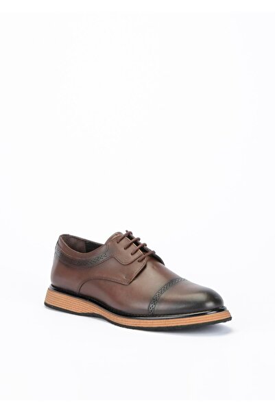 Yeşil Kundura O14 121 Ανδρικά δερμάτινα παπούτσια σε καφέ χρώμα