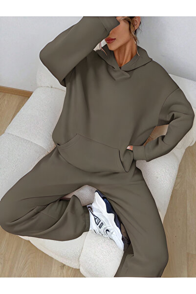 YAKAMEL Γυναικείο σετ φόρμας με κουκούλα και 3 κλωστές σε ριγέ σχέδιο