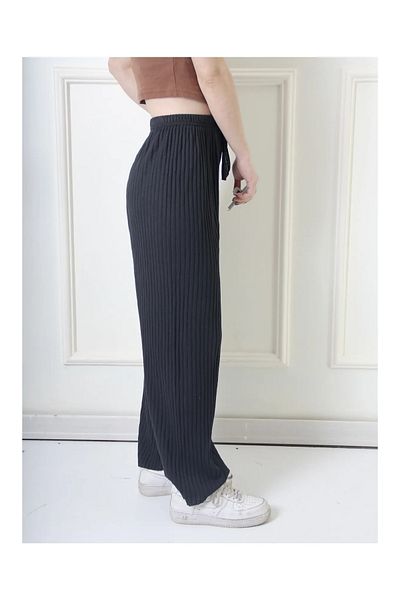 Pi Giyim Pantaloni de sport negri de iarnă - Pantaloni de pijama cu nervuri groase, fără buzunare