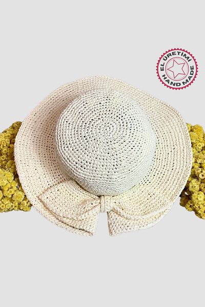 Uretti Sabriye 2438 - Cream Raffia Rope Bow Handmade Hat