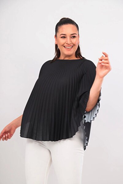 Moda Berray BÜYÜK BEDEN SİYAH PLİSELİ JESSICA KUMAŞ