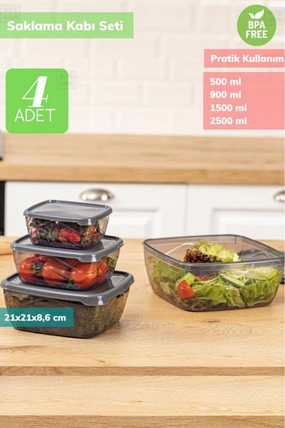 Jet's Home Food Container Refrigerator Container - Large Size Square Storage Set of 4, Bpa Free