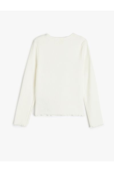 Koton Long Sleeve Ribbed T-Shirt Bow Printed Crew Neck Cotton Slim Fit