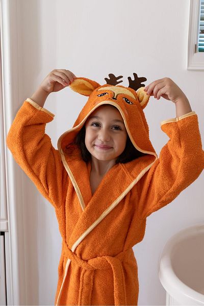 zenginhome Cotton Hooded Children's Bathrobe - with Ears and Animal Figures