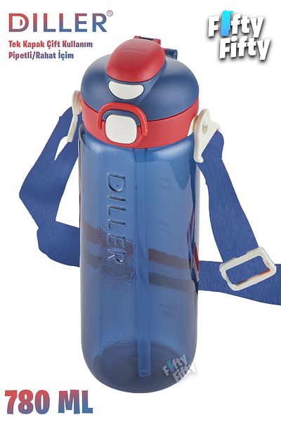 DILLER 780 ml Single Lid Double Use Tritan Water Bottle With/Without Straw Strap-D68Dillertritan780