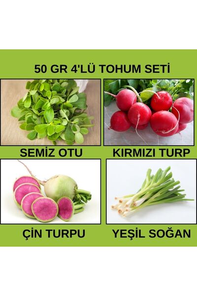 Bade Shop 50 Gr  - 4 Çeşit  Sebze Tohumu (SEMİZ OTU,KIRMIZI TURP,YEŞİL SOĞAN,...