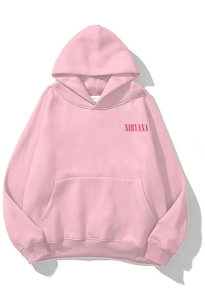 The Champ Clothing Φούτερ με κουκούλα Fleece Inside Pink Nirvana Printed Pink Unisex Hoodie φούτερ