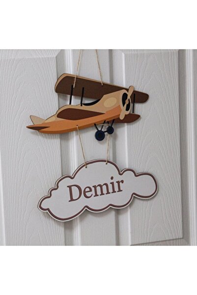 Genel Markalar Ahşap Uçak ve Balon Temalı Kişiye Özel Kapı Süsü