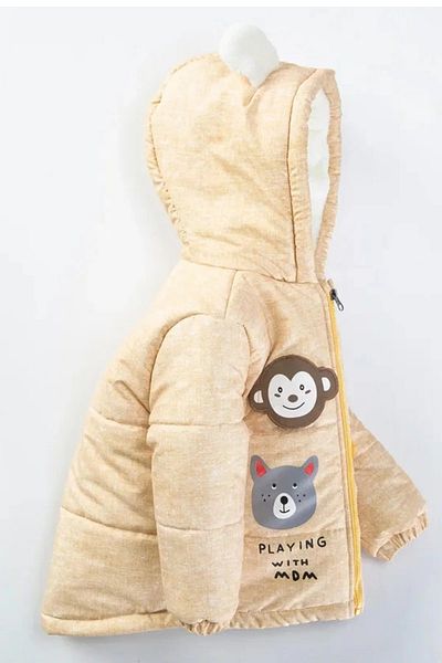 MDM New Animal Patterned Plush Coat for Baby Boy - Winter with Ears, Zipper and Hood