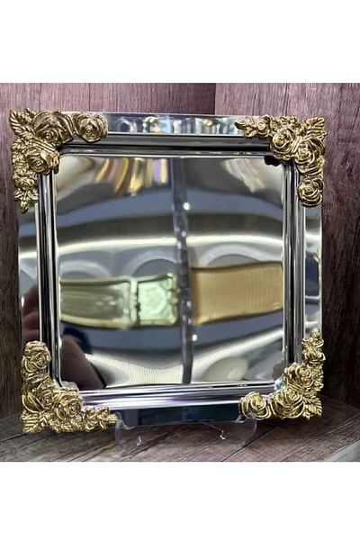 LOKMAN ZÜCCACİYE Silver Gold Detailed 18/10 Steel Coffee Presentation Tray 4 Pieces