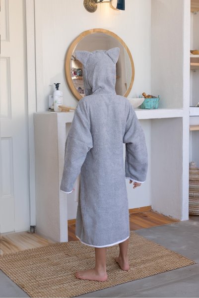 zenginhome 100% Cotton Hooded Children's Bathrobe with Ears, Animal Figure - Wolf