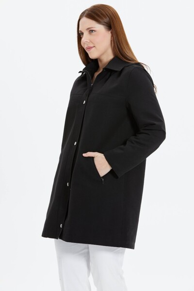 Selen Giyim Büyük Beden Önü Çıtçıtlı Cebi Fermuarlı Trençkot