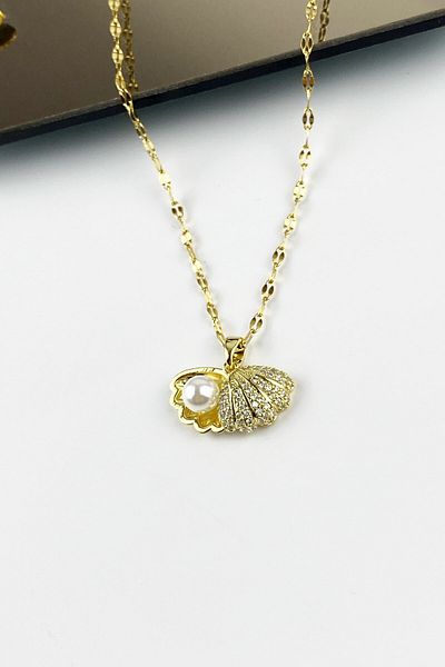 Çlk Accessories قلادة المحار اللؤلؤي الفولاذي Trkolye5369 B34003