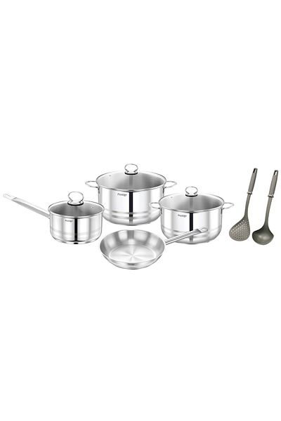 Prestige Stainless Steel 9Pc Cookware |saucepan and Casserole with Glass Lid - Silver