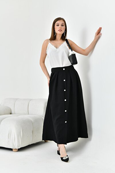 FTZ WOMEN تنورة نسائية سوداء - بأزرار موديل 30819