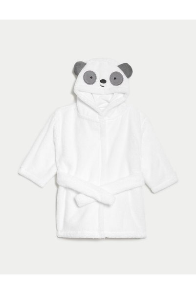 Marks & Spencer Saf Pamuklu Panda Desenli Kapüşonlu Bornoz (0-3 Yaş)
