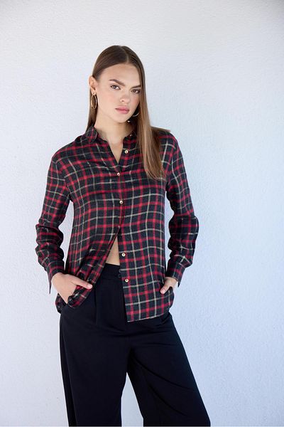 Masha Kate Lurex Yarn Plaid Shirt