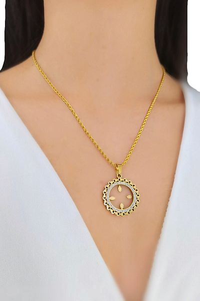 Çlk Accessories Steel Quarter Compatible Jewelled Frame Necklace