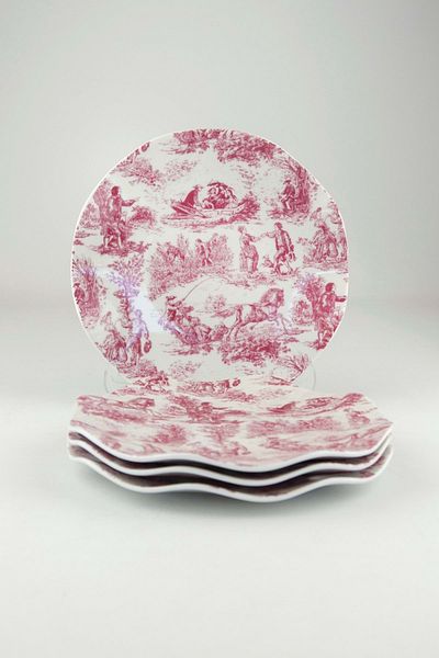Bursa Porselen Dekor Dried Rose English 4-Piece Porcelain Cake Plate with Flounces