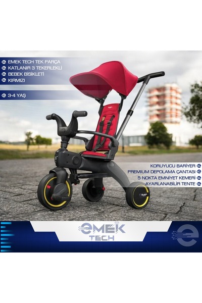 PİNK İTHALAT Tek Parça Katlanır 3 Tekerlekli Bebek Bisikleti