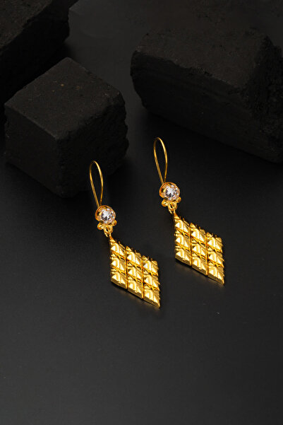 Bilezikci 14 Ayar Baklava Desenli Sallantılı Altın Küpe