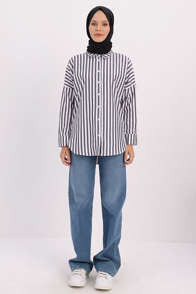 ALLDAY Ασπρόμαυρο Oversize Basic πουκάμισο