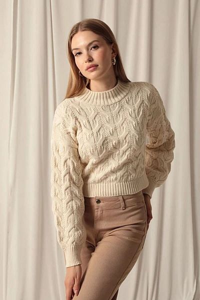 DRESSY CL Prevailing Collar Jacquard Patterned Comfortable Crop Women's Knitwear Sweater