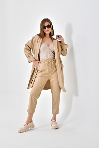 FTZ WOMEN Kadın Deri Pantolon Camel RBN4049