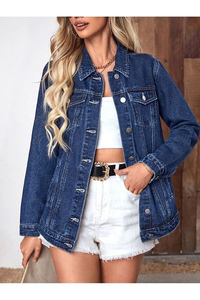 Cuqq Denim Jachetă de blugi Boyfriend de damă bleumarin