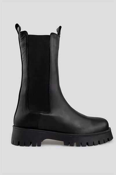 sovrana Long Genuine Leather Rubber Detailed Boots Black