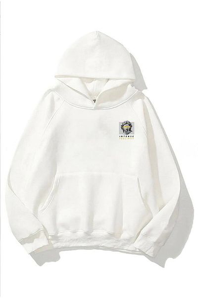 The Champ Clothing Fleece Intense Feelings Written Sculpture Printed Unisex White Hoodie φούτερ